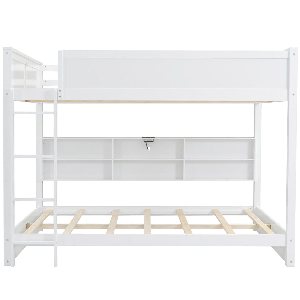 Queen Bunk Bed with Storage Cabinets and USB Ports - Dark Brown or White
