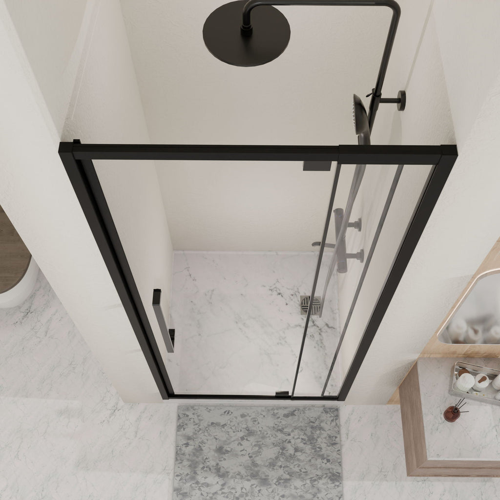 Semi Frameless Pivot Hinged Shower Door with Reversible Design - Black