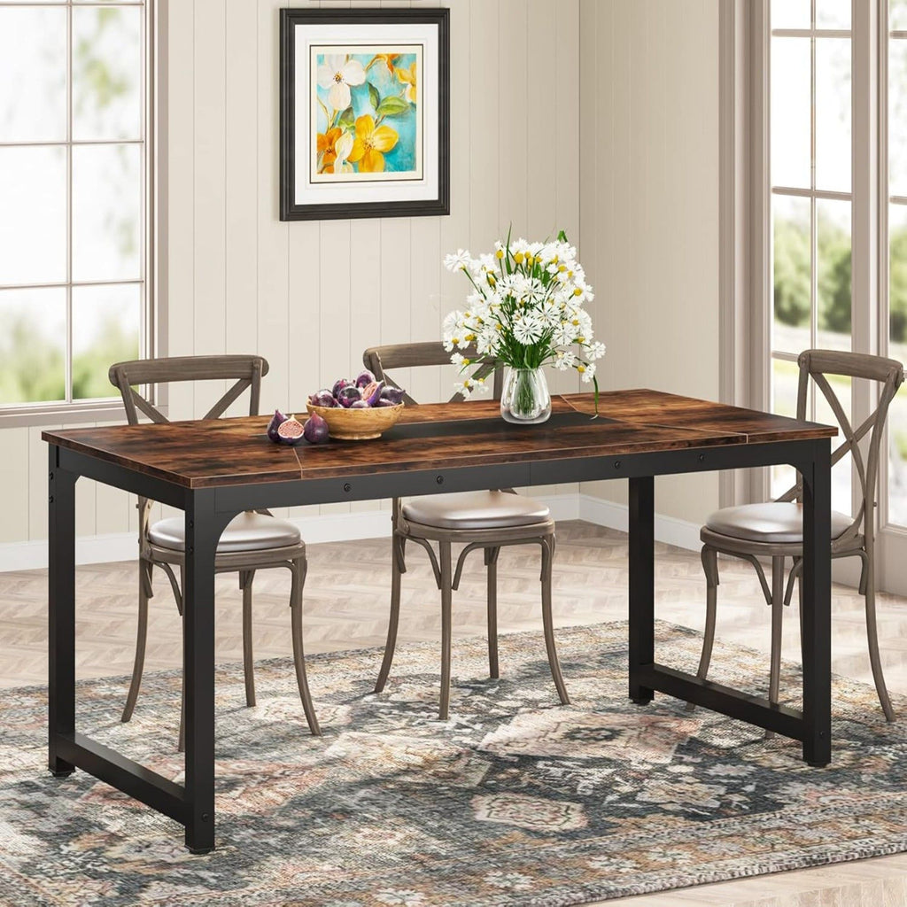 Rectangular Kitchen & Dining Room Table with Heavy-Duty Steel Frame - Brown / Black