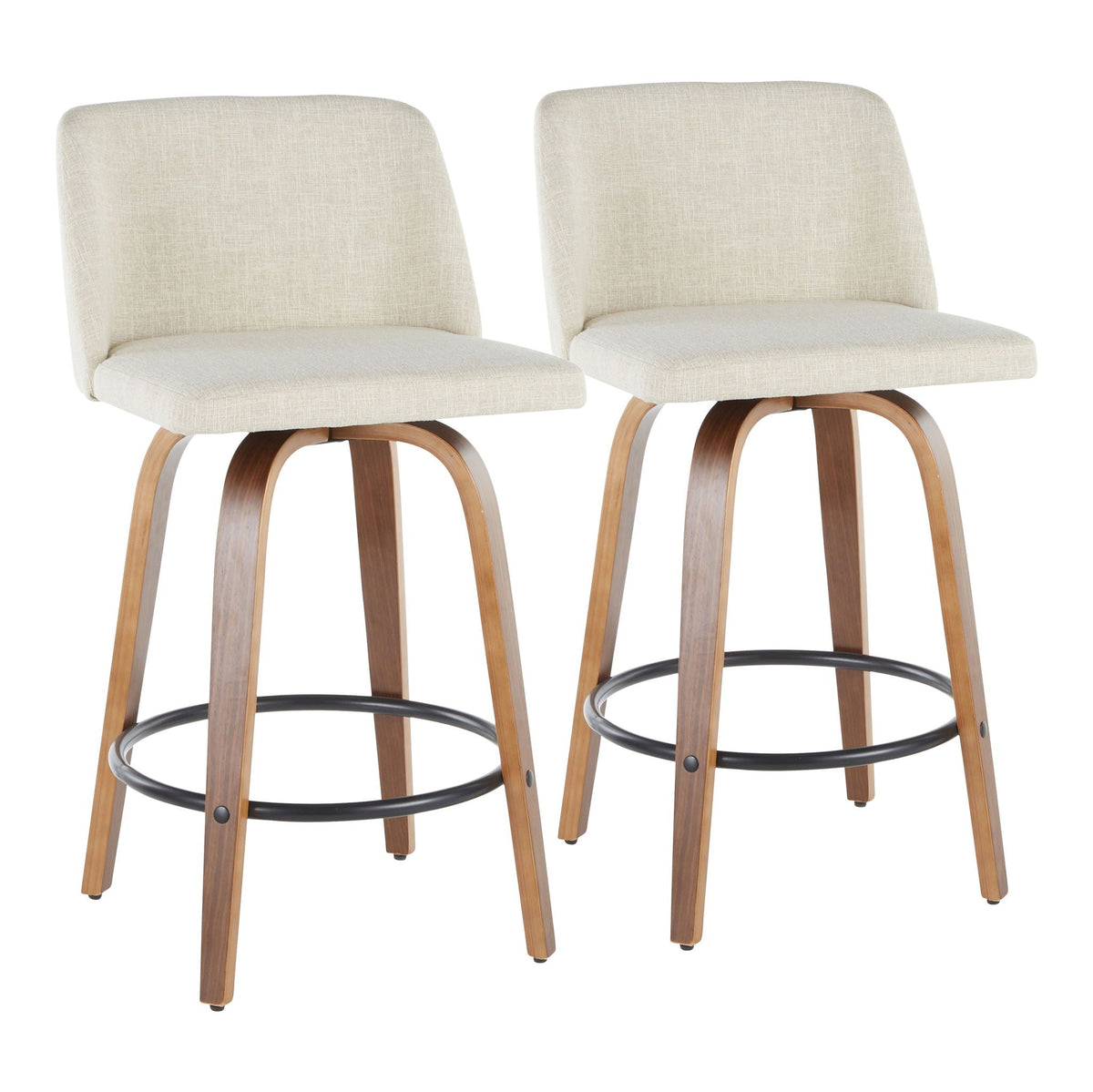 Mid-Century Modern Counter Stools with Padded Seat - Black or Gray