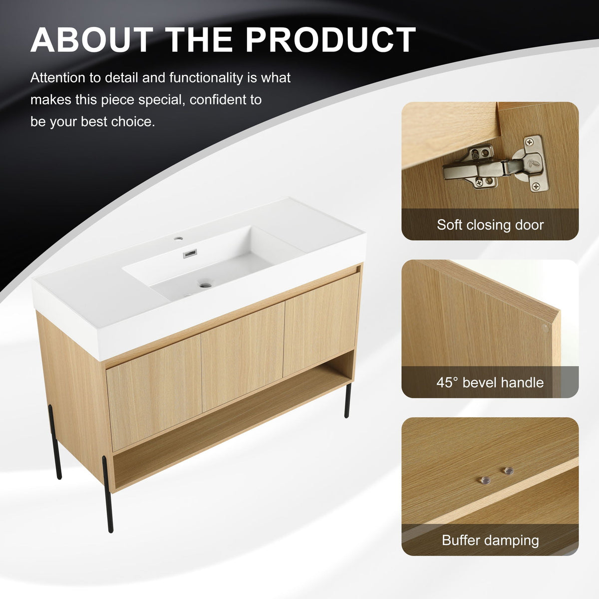 Modern Bathroom Vanity Combo with Single Resin Sink and Storage Cabinet - Light Brown