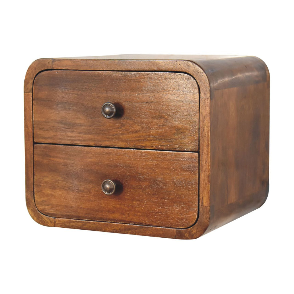 Solid Wood Floating Mini Nightstand with Two Drawers - Chestnut