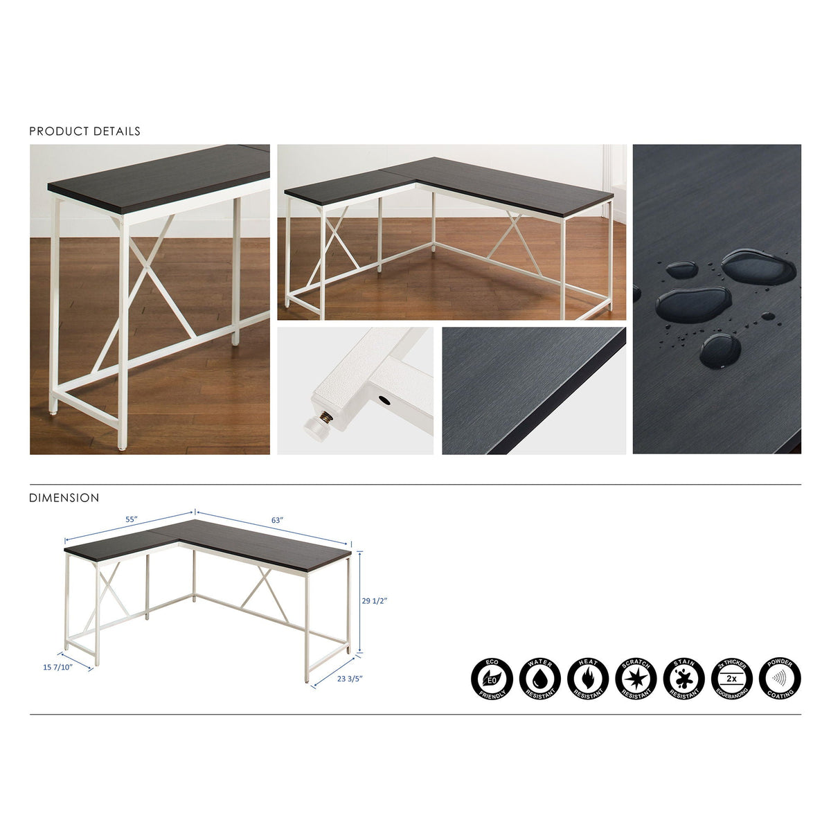Olympus Corner Desk with Eco-Friendly Board - Dark Gray or Light Brown