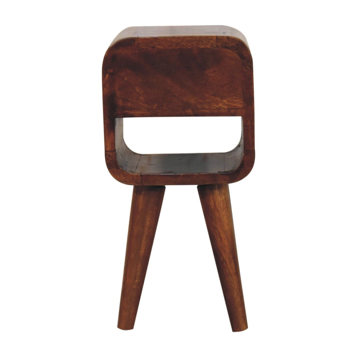Solid Wood Extra Mini Nightstand with Curved Lower Shelf - Chestnut