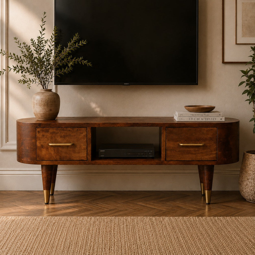 Solid Wood Valenza Media Unit with Storage Drawers - Chestnut