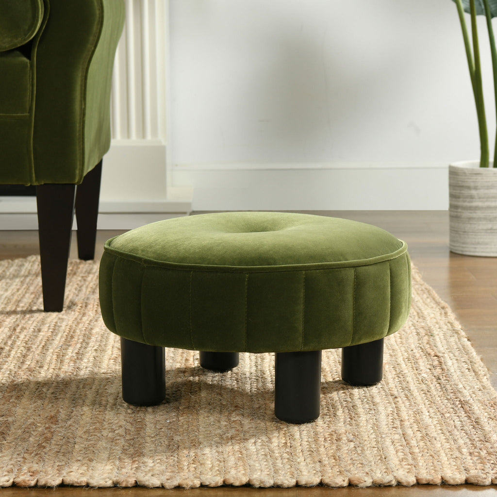 Round Footstool Ottoman with Tufted Upholstery - Olive Green