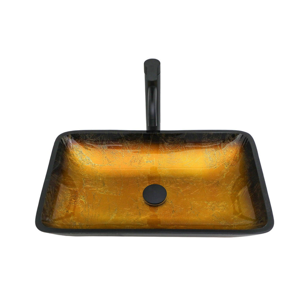 Gradient Tempered Glass Vessel Sink with Pop-Up Drain - Gold or Blue