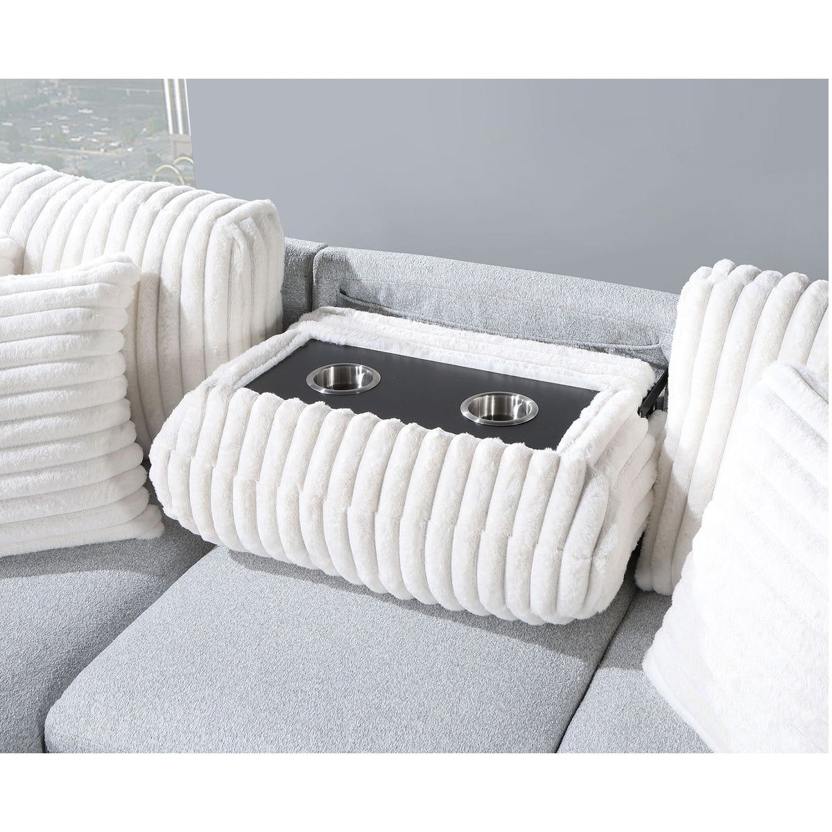 Reversible Pull Out Sofa Bed with Cup Holders - Light Gray