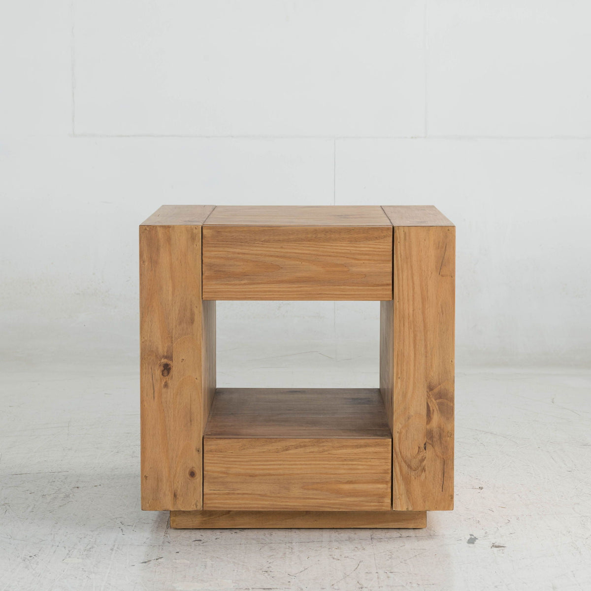 Harlan Oak End Table with Storage and Wheels - Light Brown