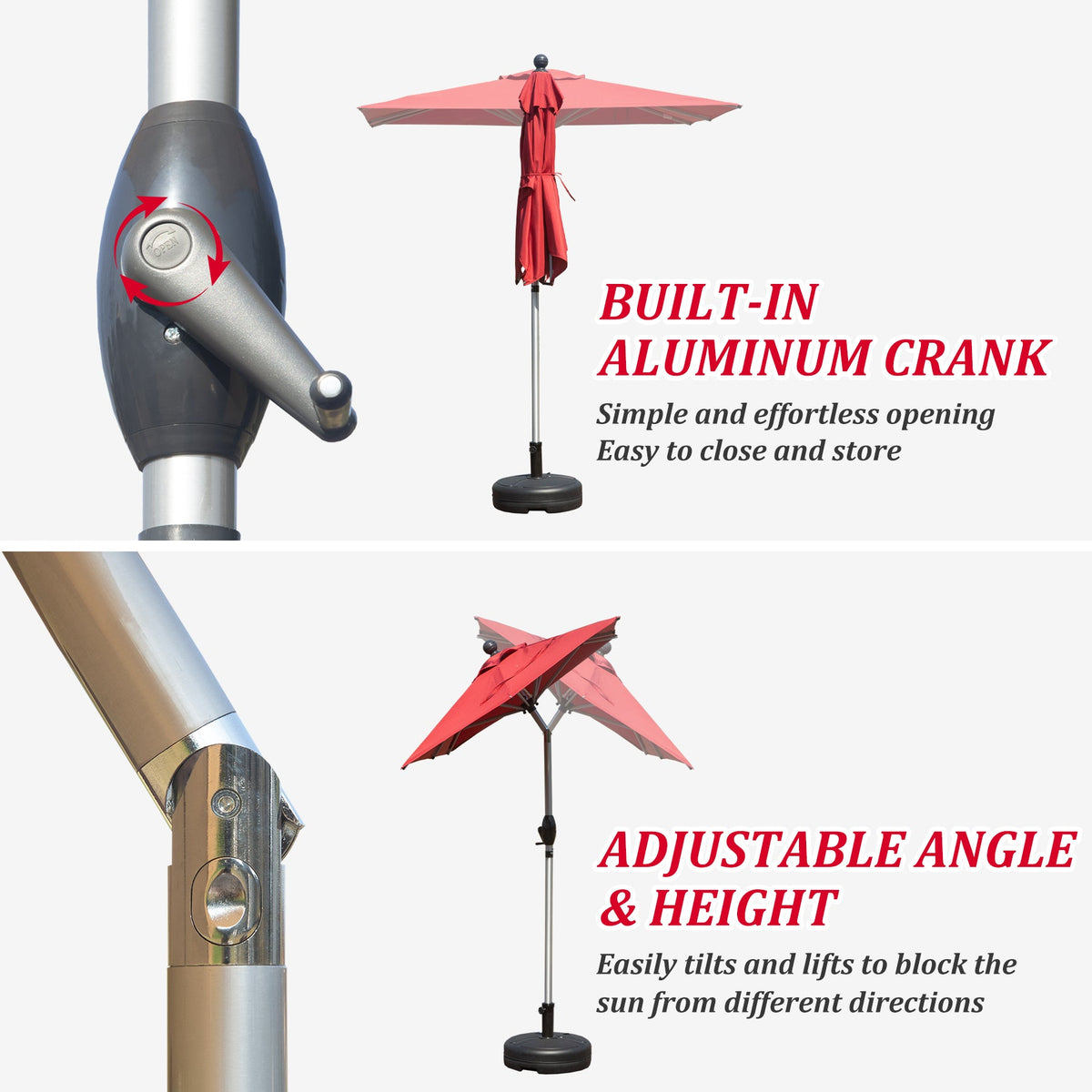 Rectangle Patio Umbrella with Crank Lift and Tilt Function - Brick
