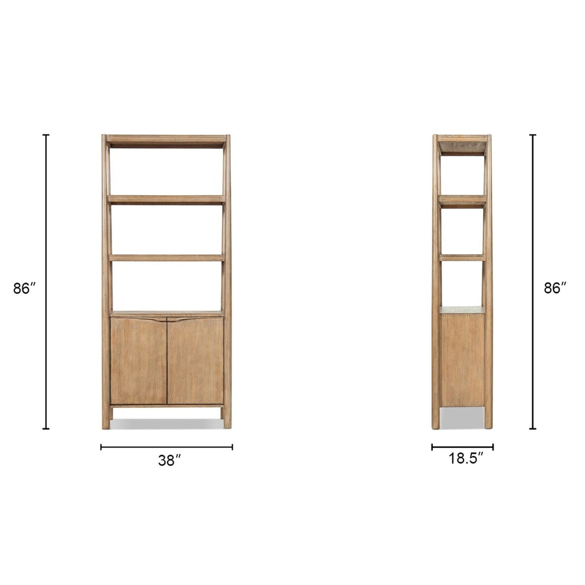 Natural Reclaimed Wood Bookcase with Lower Cabinet - 86" Tall