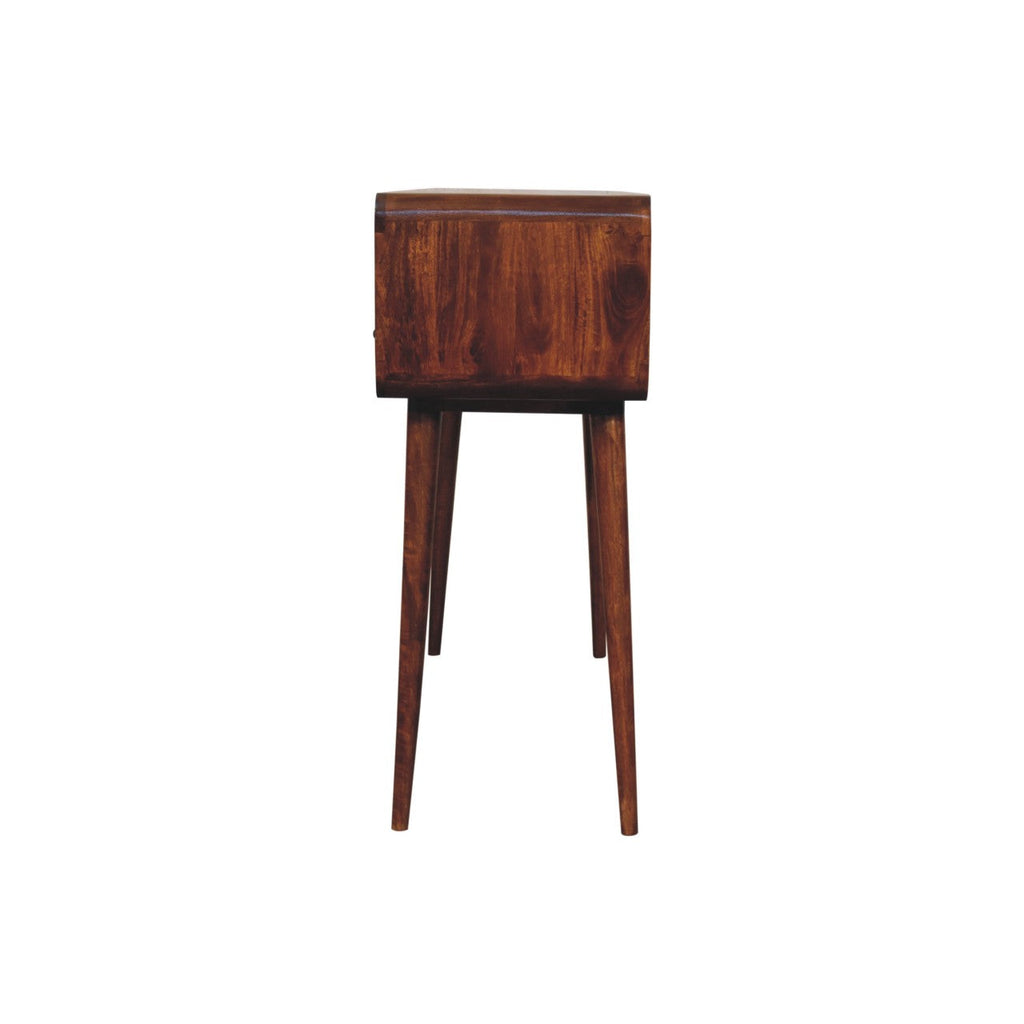 Solid Wood Triple Curved Console Table with Storage - Chestnut