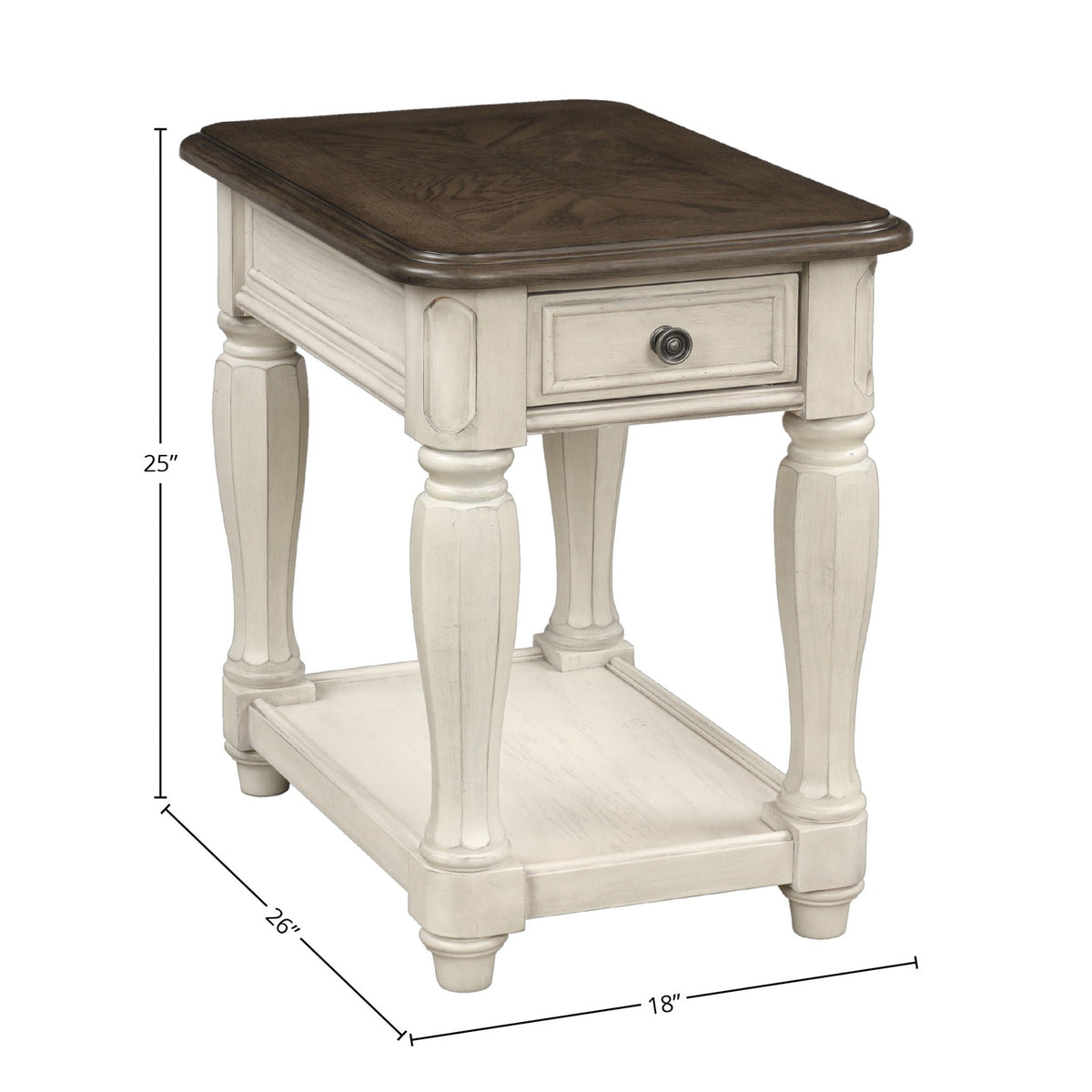 Antique White Chairside Table with Storage - Solid Wood & MDF