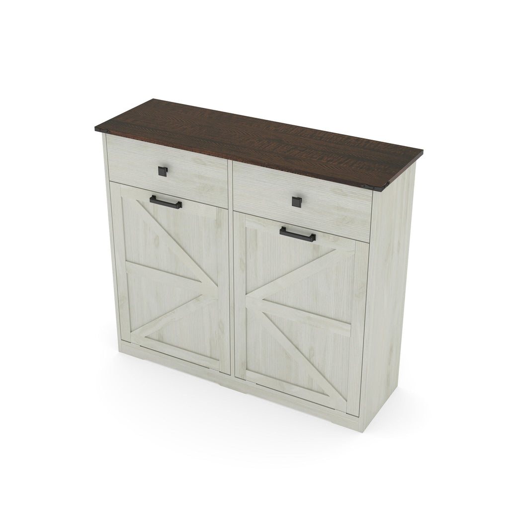 Double Tilt Out Trash Cabinet with Hideaway Drawer - Barn Door Style