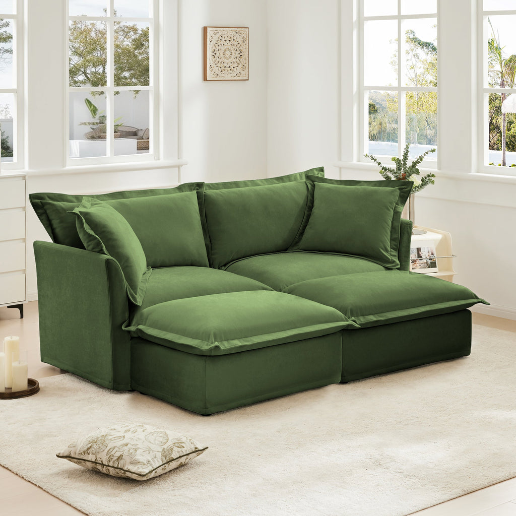 Slipcovered 2 Seater Sofa with 2 Ottomans - Chenille