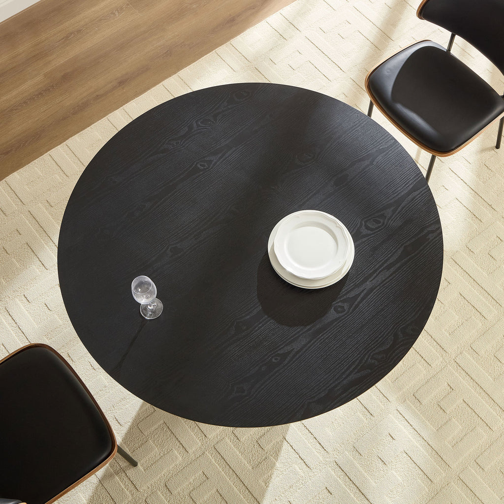 46.45 Inch MDF Round Dining Table with Modern Slatted Design - Natural