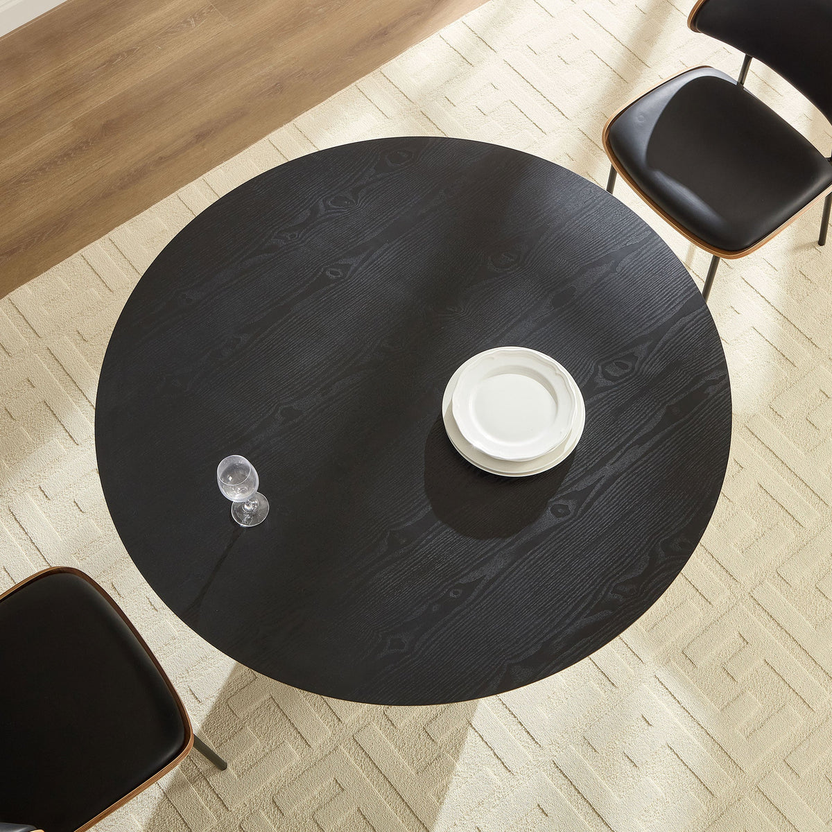 46.45 Inch MDF Round Dining Table with Modern Slatted Design - Natural