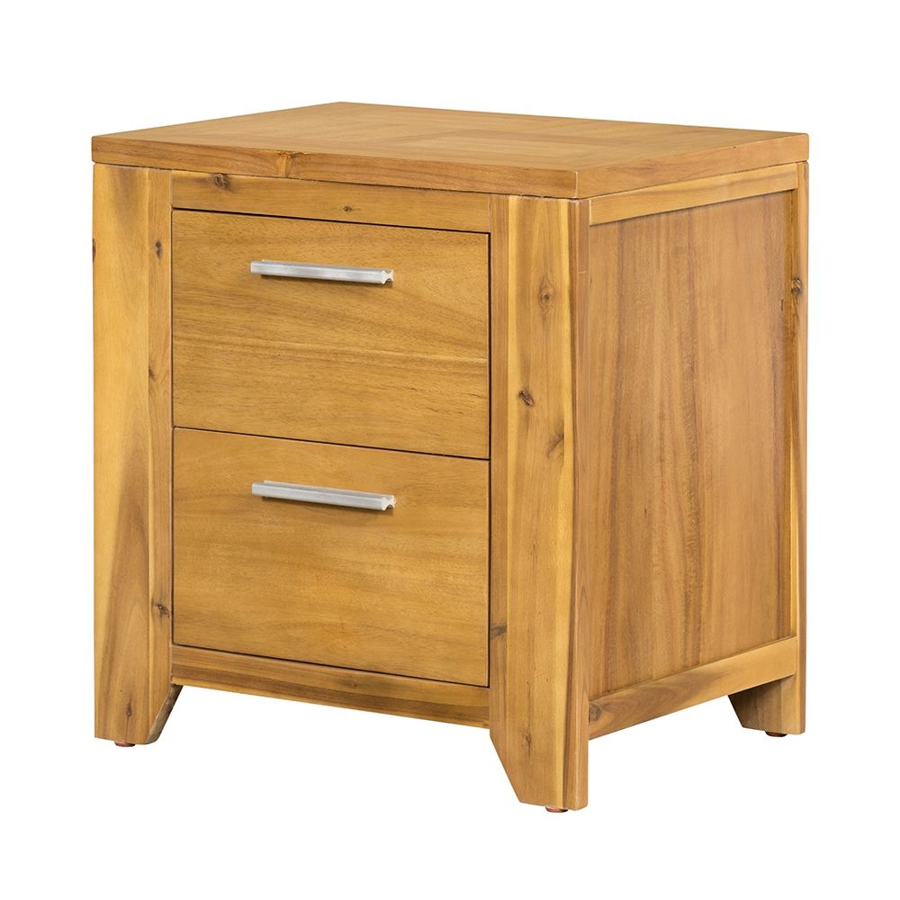 Natural Wood Nightstand with Smooth Glide Drawer - Brown