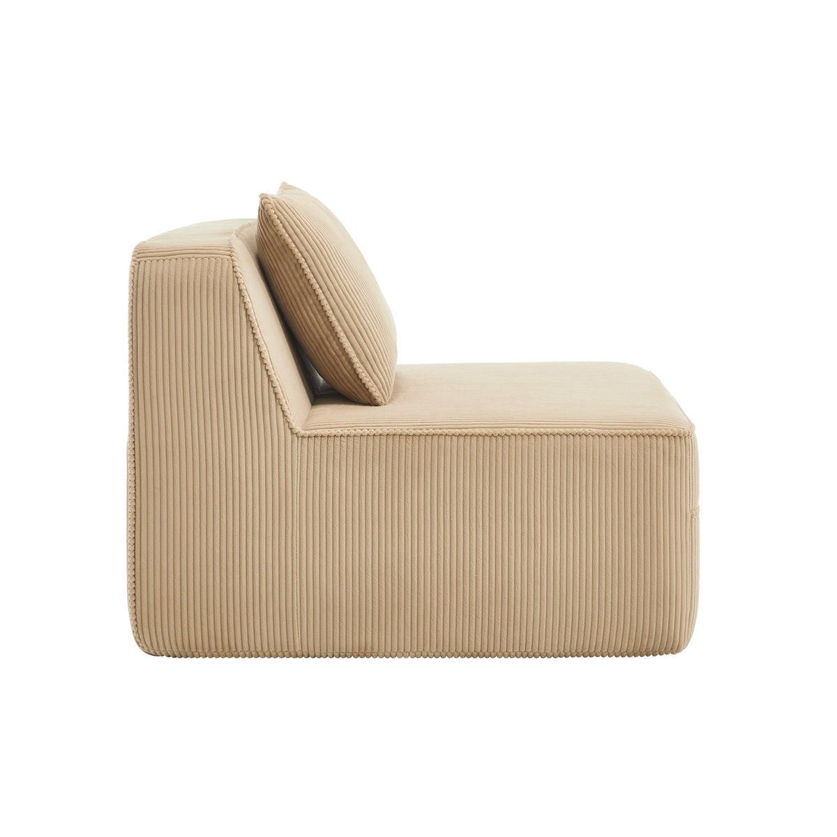 Armless Sofa With Pillow in Plush Corduroy - Camel