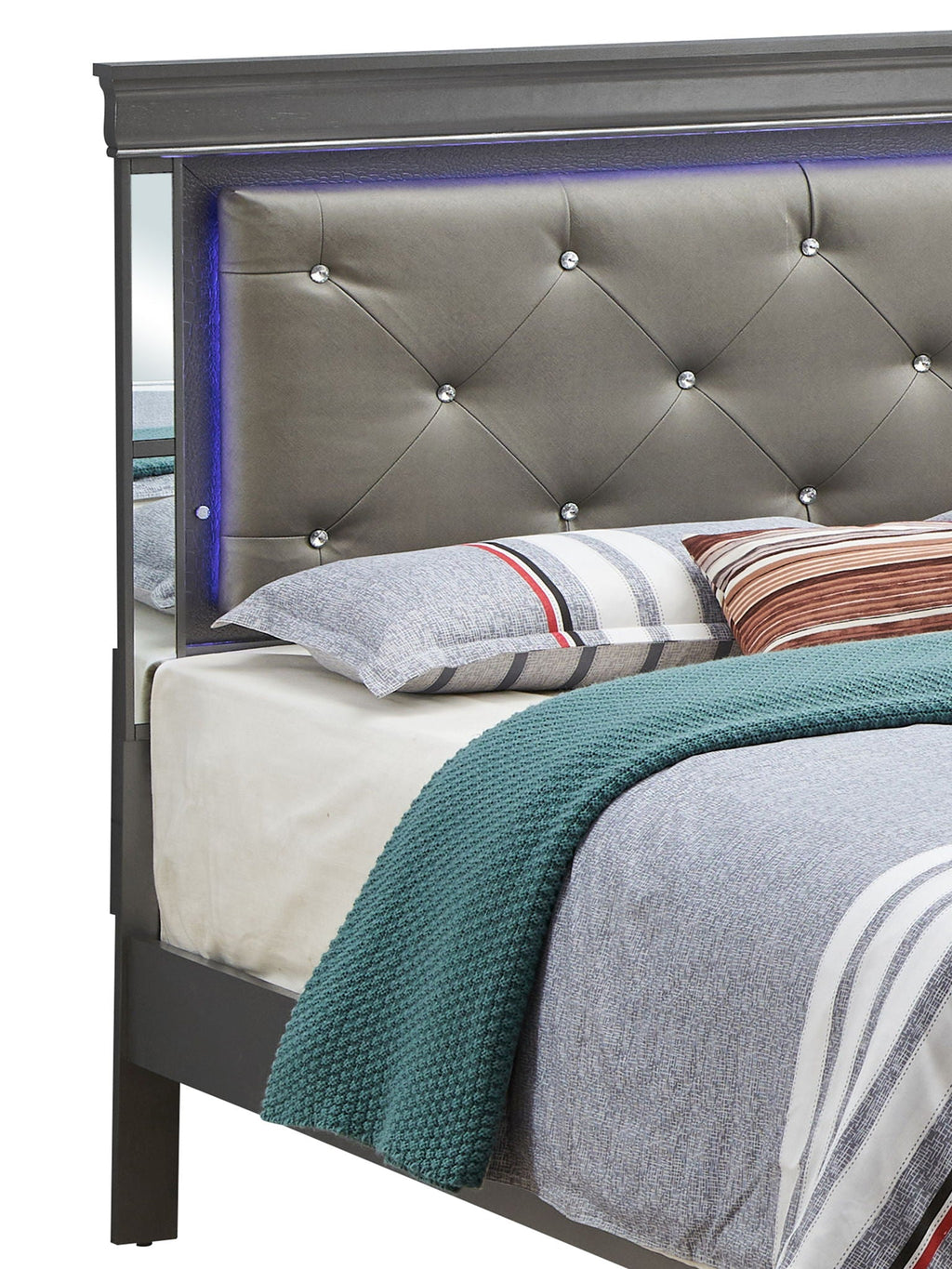 Full Upholstered Bed with LED Headboard Accent - Metallic Black