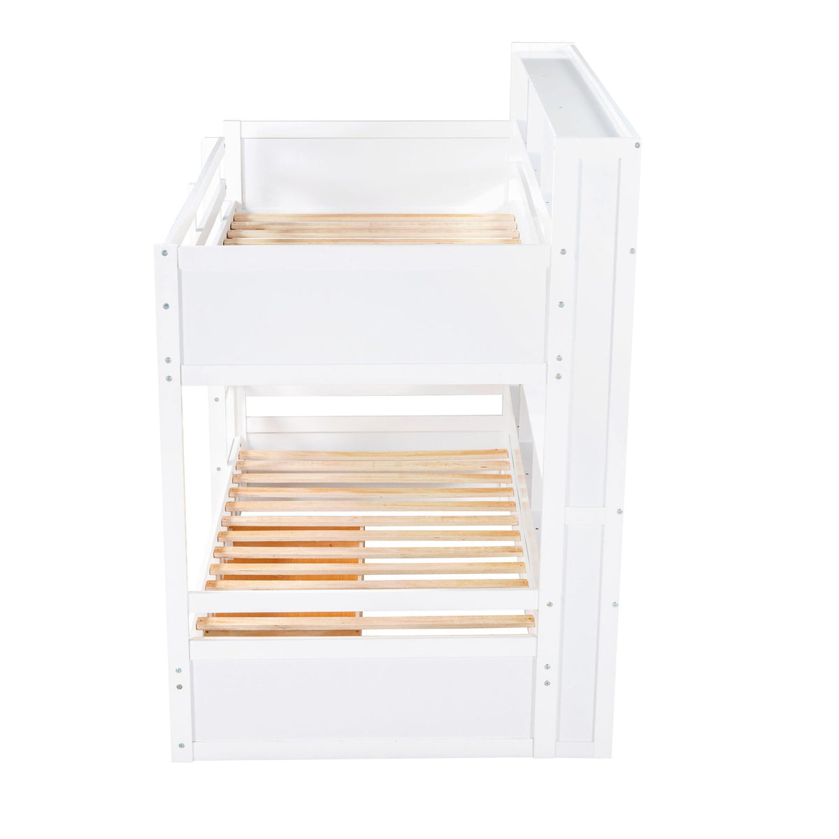Twin Size Bunk Bed with Built-In Shelves and Storage Drawer - Dark Gray or White