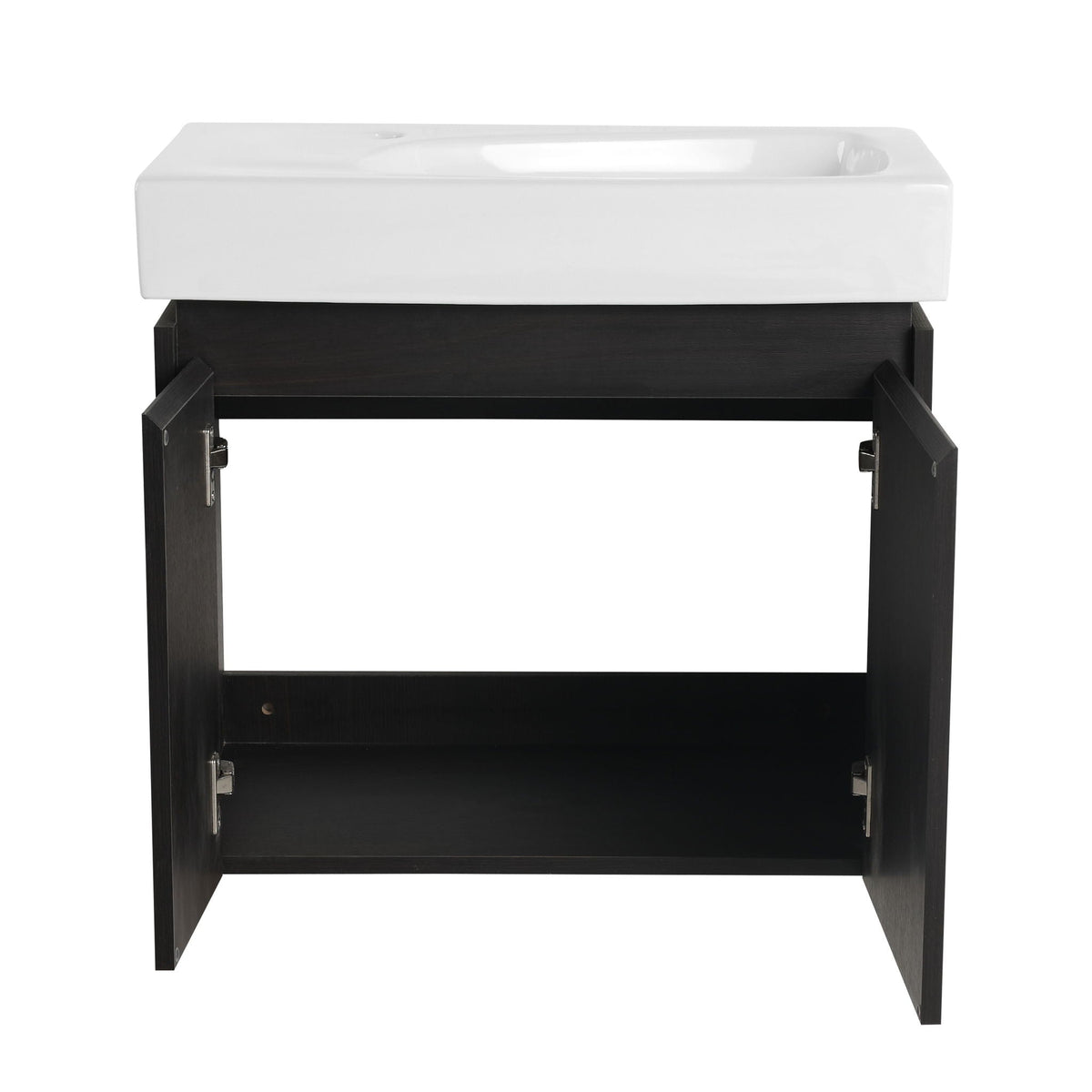 Modern Bathroom Vanity with Ceramic Basin and Storage Cabinet - Light Brown, Black, or White