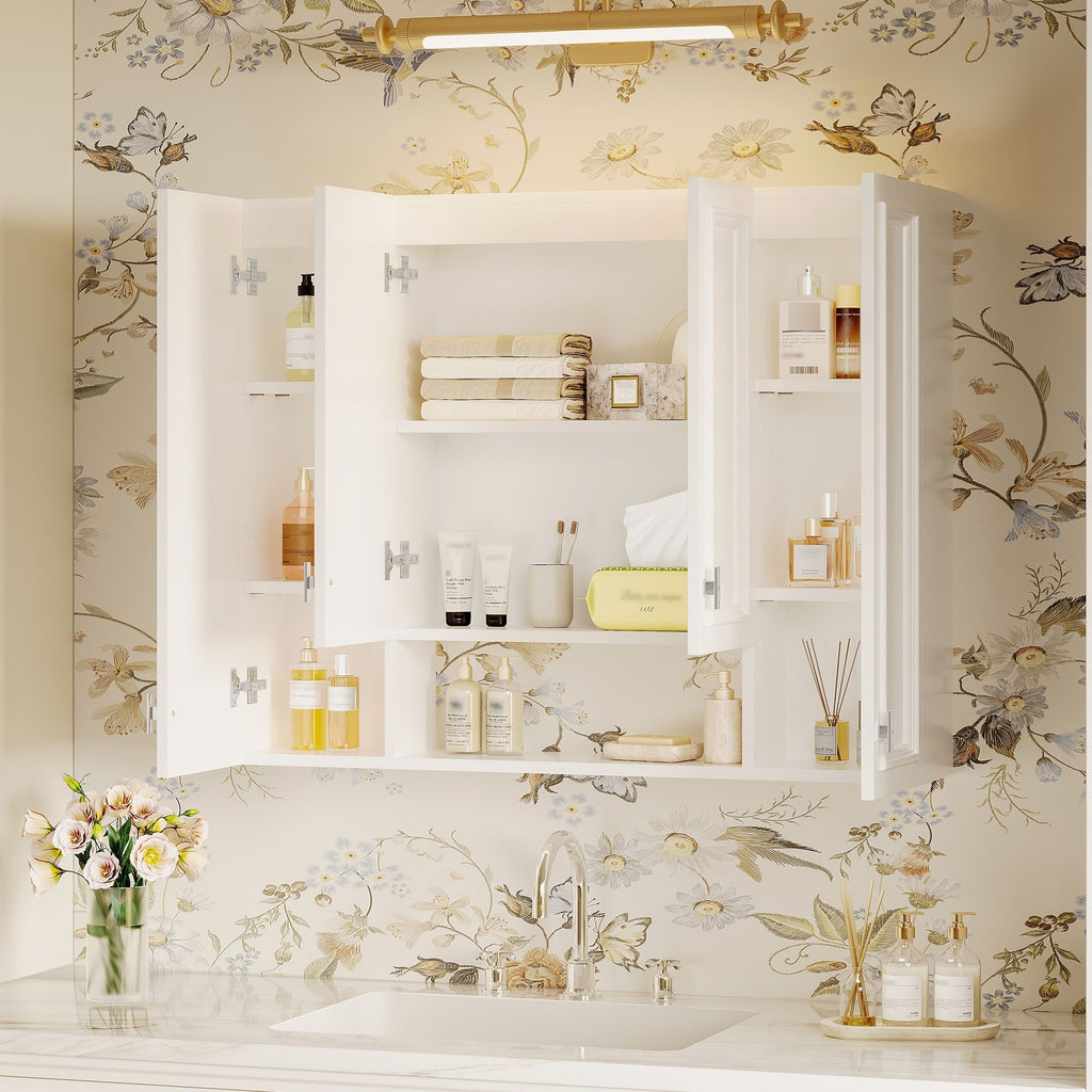 Wall Mounted Bathroom Cabinet With 5 Adjustable Shelves and Soft-Closing Hinges - Gray or Black