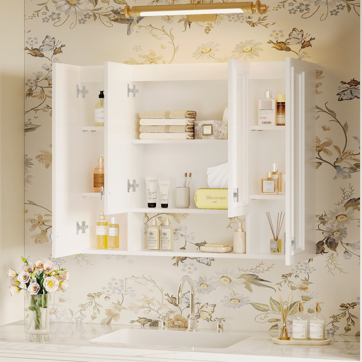 Wall Mounted Bathroom Cabinet With 5 Adjustable Shelves and Soft-Closing Hinges - Gray or Black