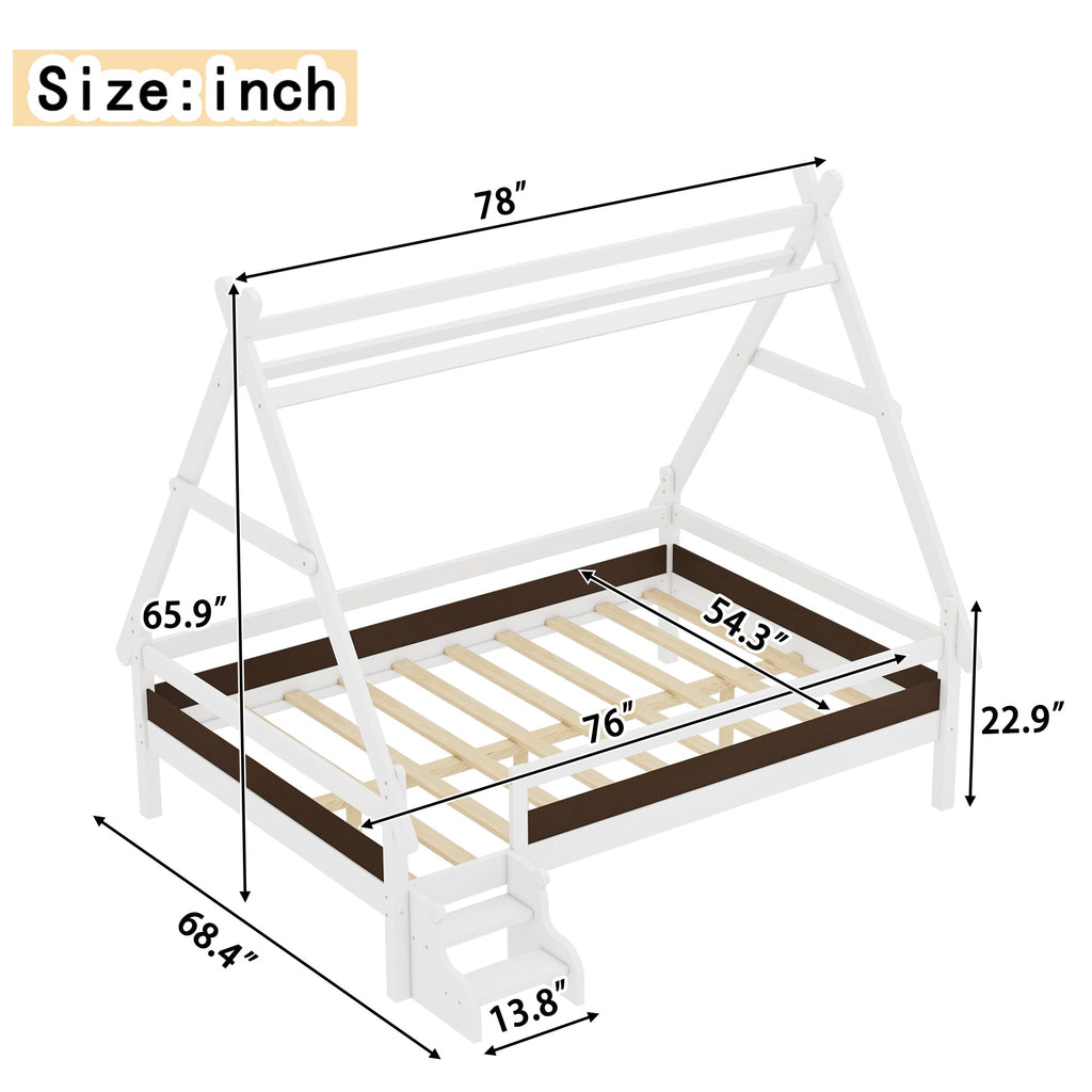 Full House Platform Bed with Stairs - Solid Wood Frame
