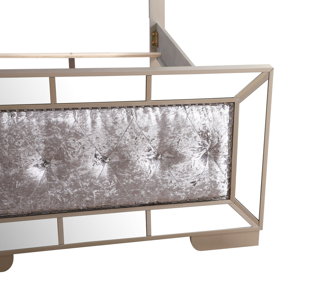 Contemporary Panel Bed with Mirrored Accents - Beige or Pearl Silver