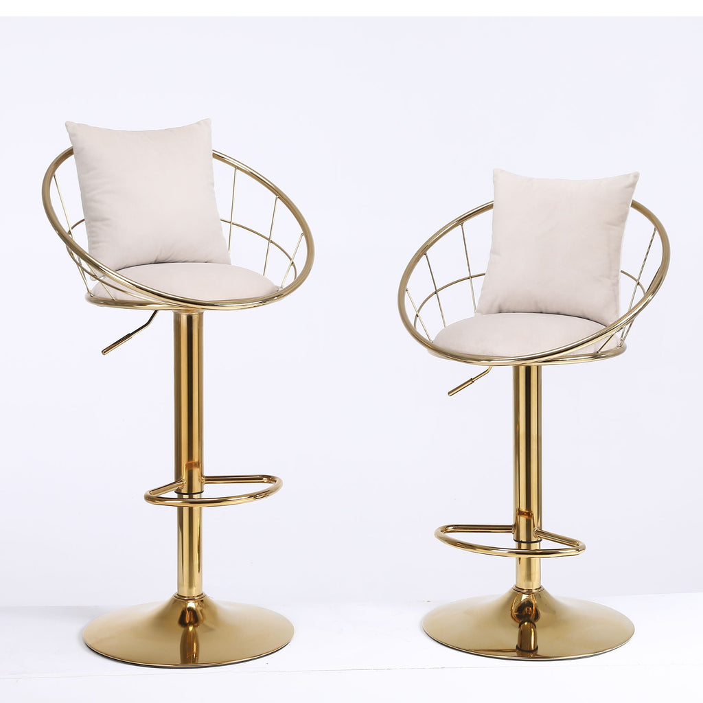 Adjustable Velvet Bar Stool Set with 360° Rotation - Multiple Colors