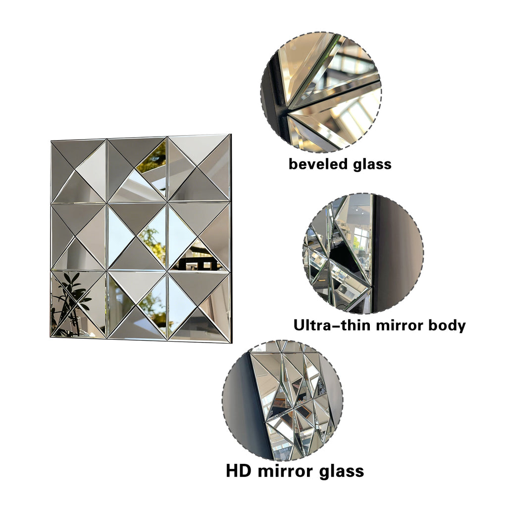 3D Mirror Wall Decor with Beveled Glass - 31.5"