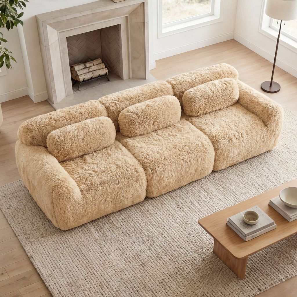 114'' Soft And Fluffy Modular Sectional Sofa with Plush Fabric - Neutral