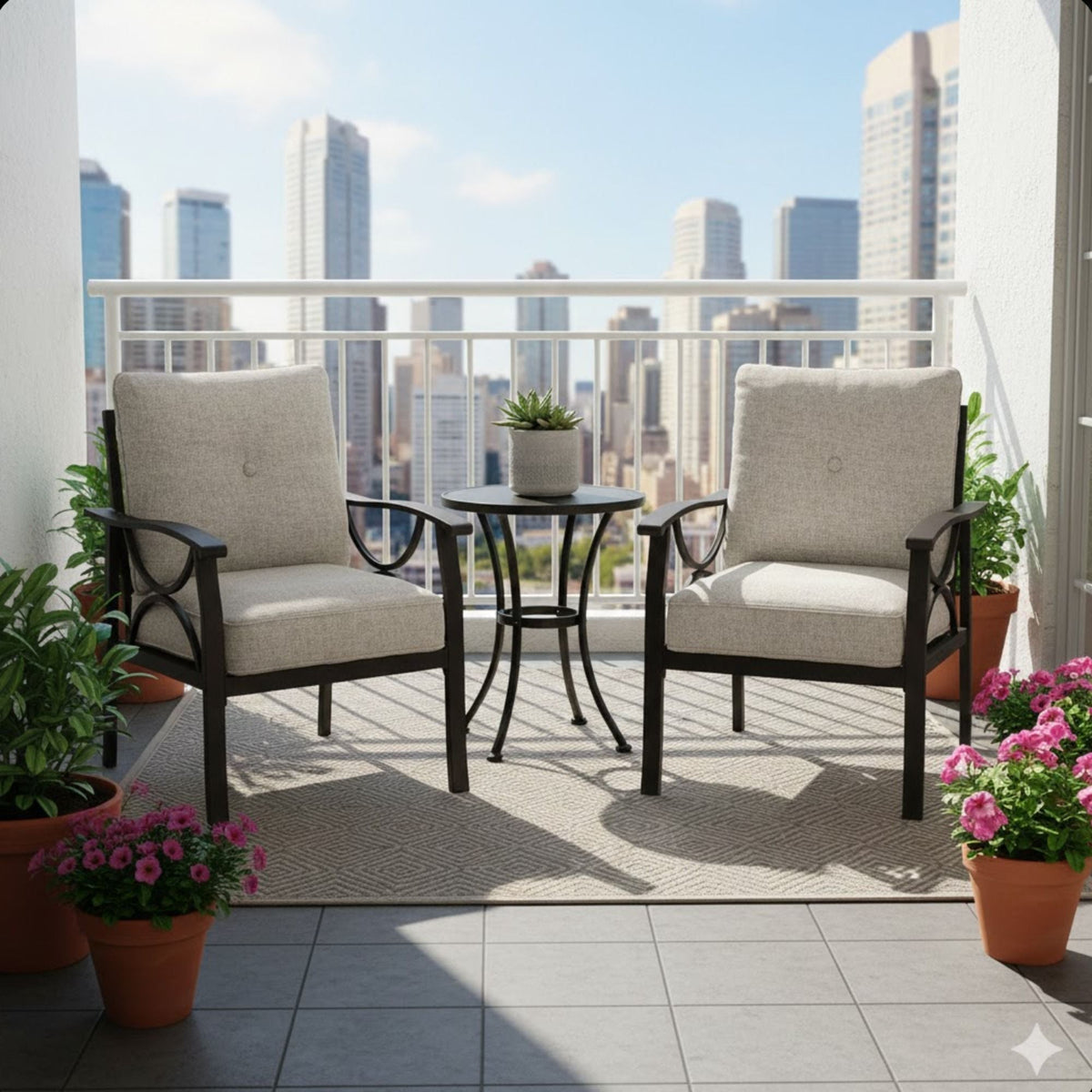 All-Weather Armchairs with Cushions, Modern Sculptural Design – Beige or Dark Gray