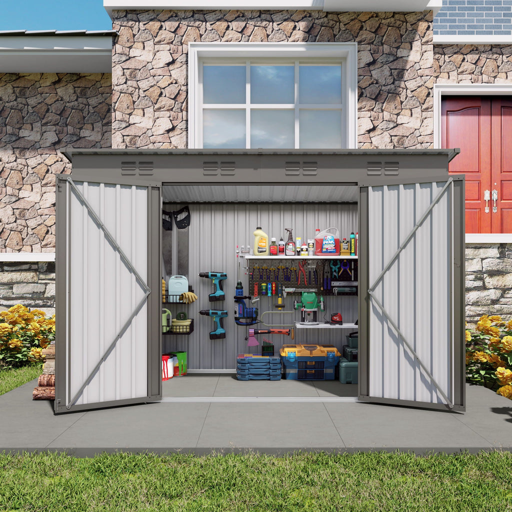 Outdoor Storage Shed, Tool House With Sloping Roof - Gray