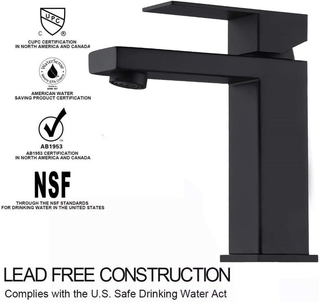 Single Handle Bathroom Faucet with Water-Saving Aerator - Matte Black