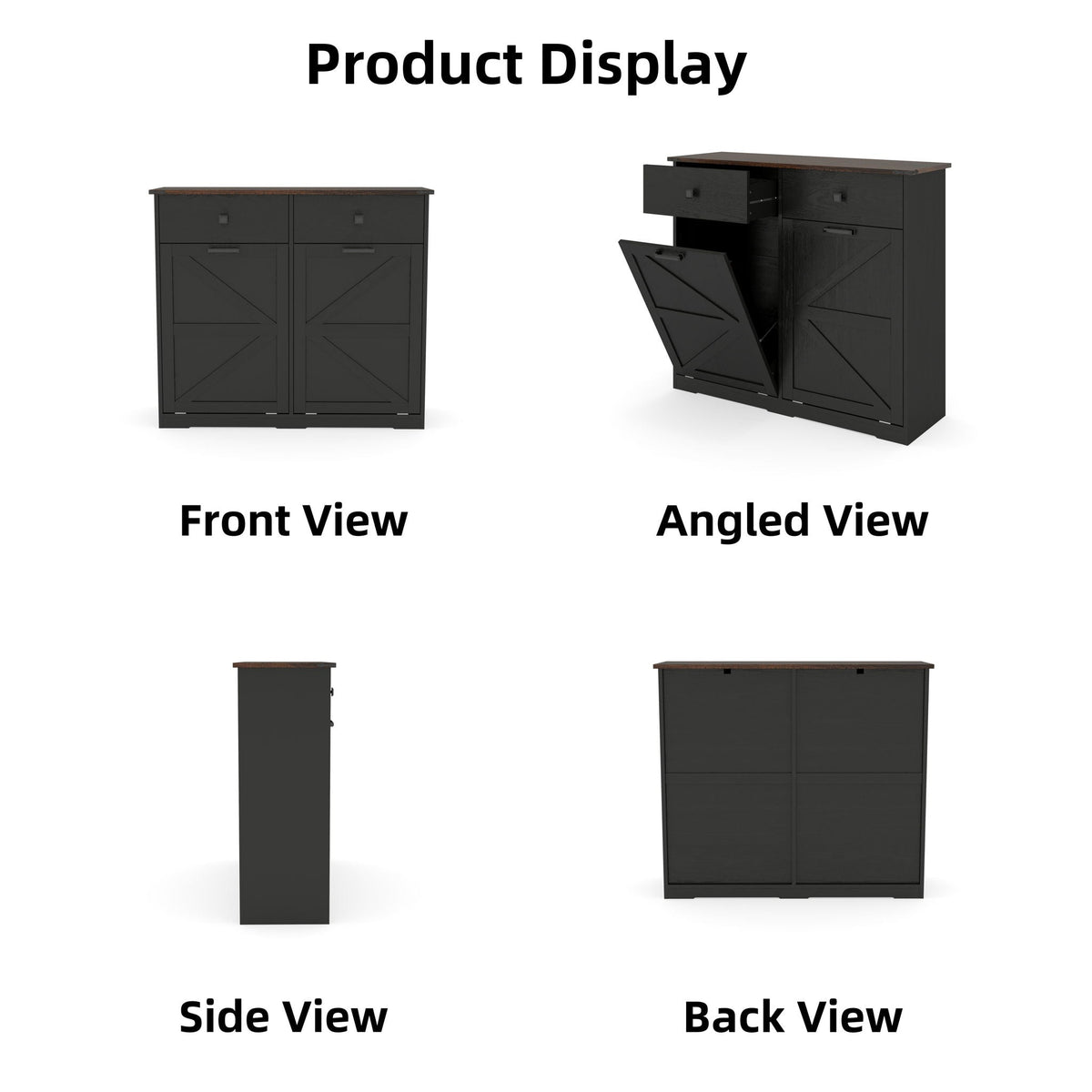 Double Tilt Out Trash Cabinet with Hideaway Drawer - Barn Door Style