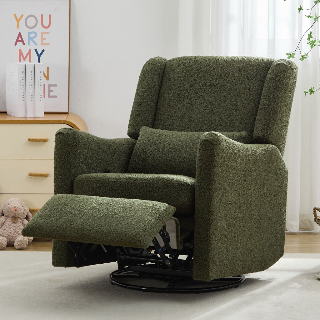 Wide Wingback Swivel Glider Rocker Recliner Chair with 360-Degree Swivel - Dark Green or Beige