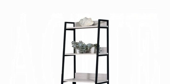 Leaning Ladder Bookshelf with Natural Wood Shelves - Black