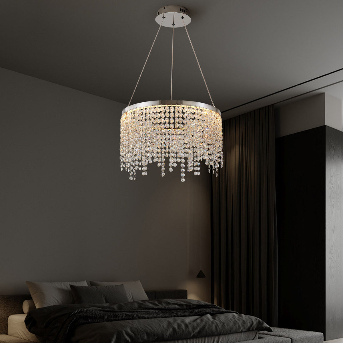 16-Inch Crystal LED Chandelier with Adjustable Height - Chrome/Transparent