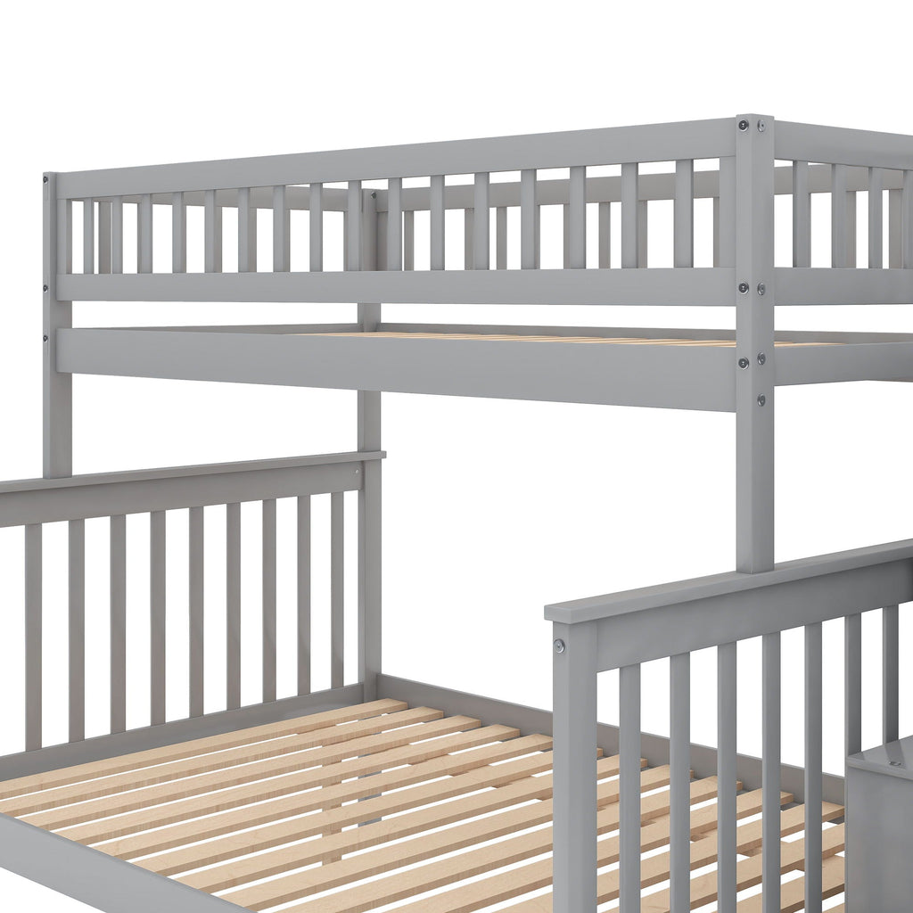 Bunk Bed with Staircase and Storage Options - Dark Gray or White