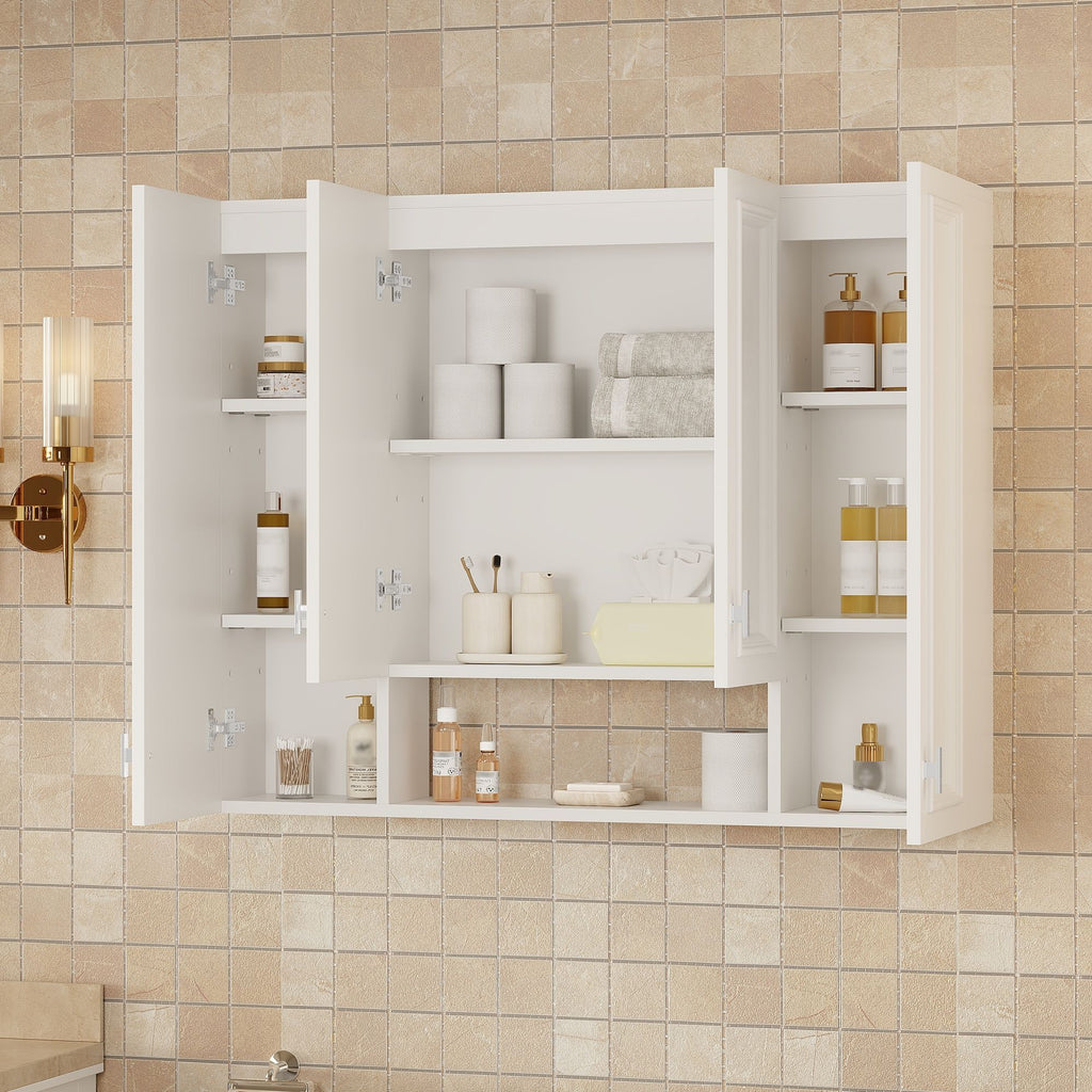 Wall Mounted Bathroom Cabinet With 5 Adjustable Shelves and Soft-Closing Hinges - Gray or Black