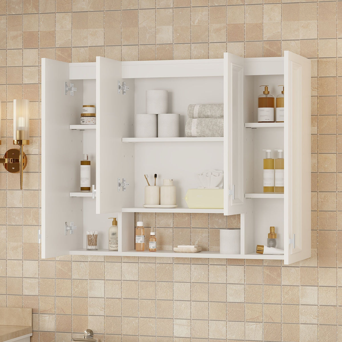 Wall Mounted Bathroom Cabinet With 5 Adjustable Shelves and Soft-Closing Hinges - Gray or Black