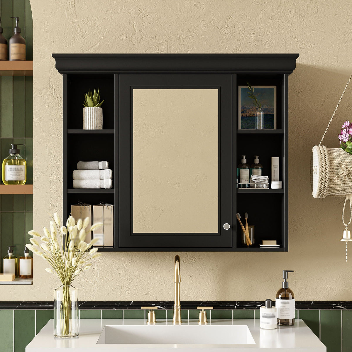 Wall Mounted Bathroom Storage Cabinet with Mirror Door - 35.5" Wide