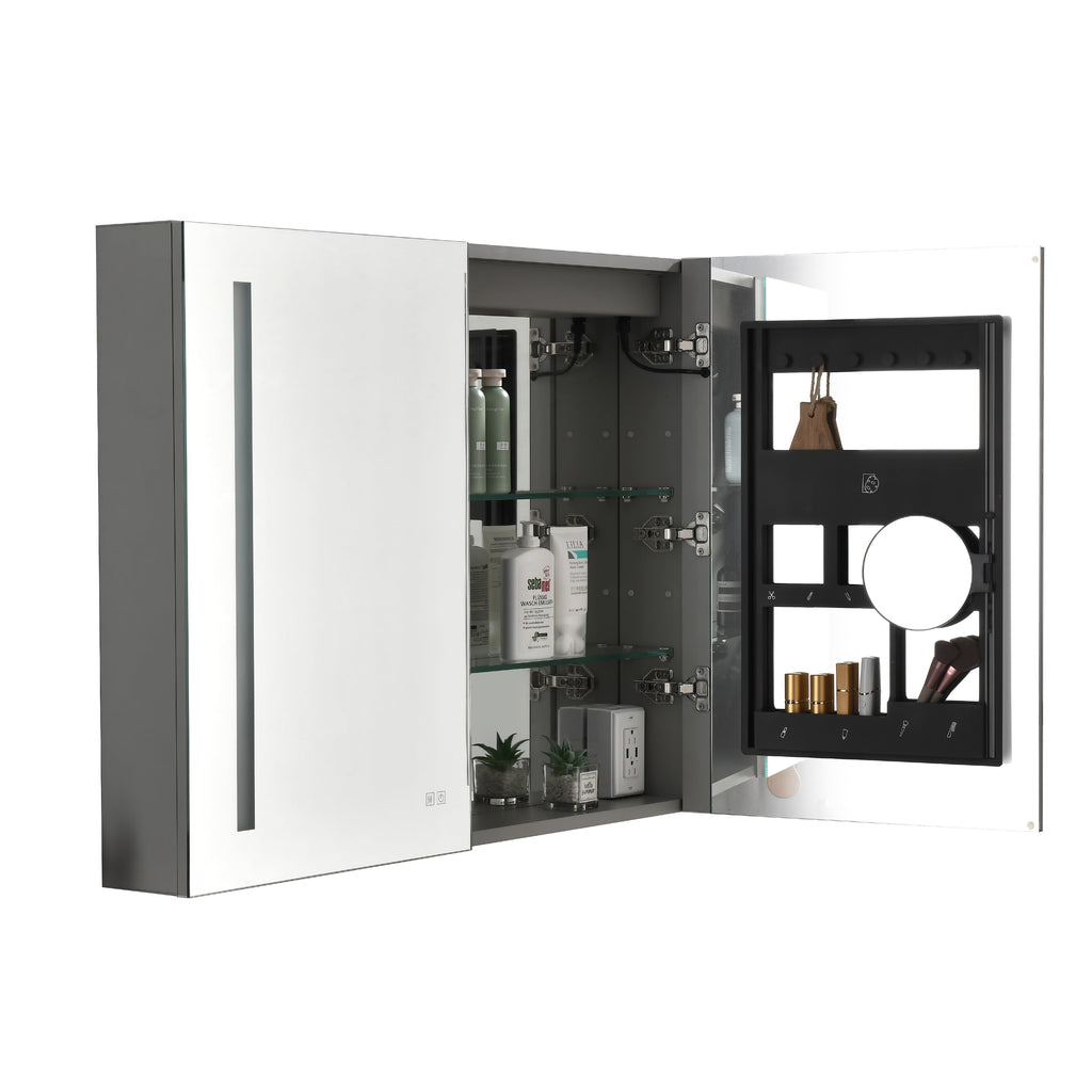 LED Large Rectangular Aluminum Alloy Surface Mount Medicine Cabinet with Adjustable Lighting - Silver