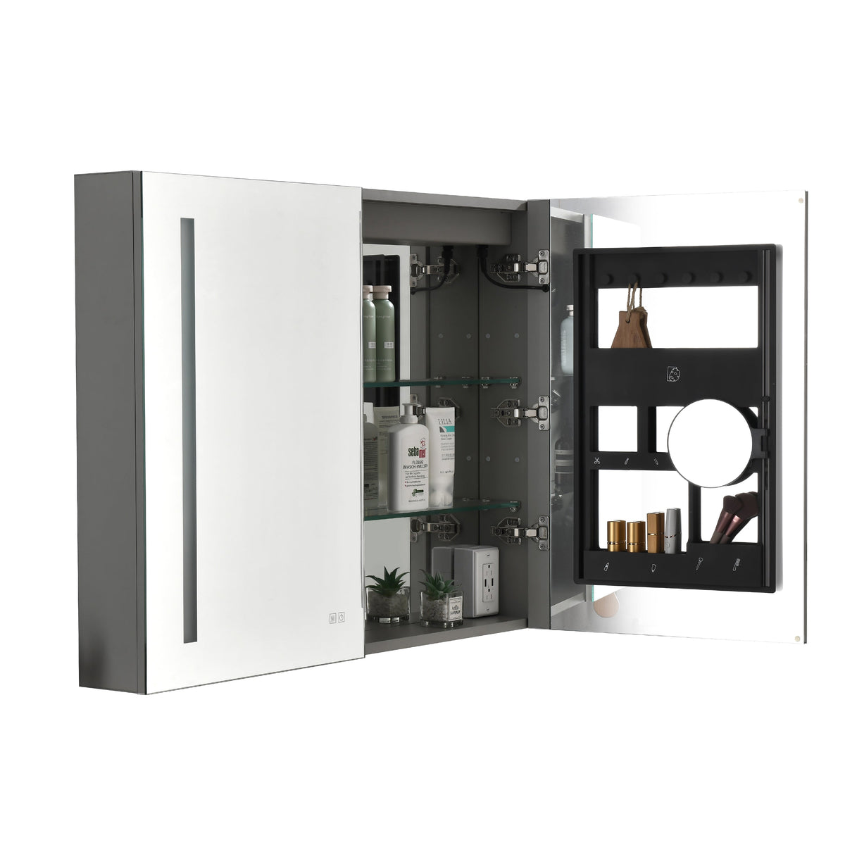 LED Large Rectangular Aluminum Alloy Surface Mount Medicine Cabinet with Adjustable Lighting - Silver