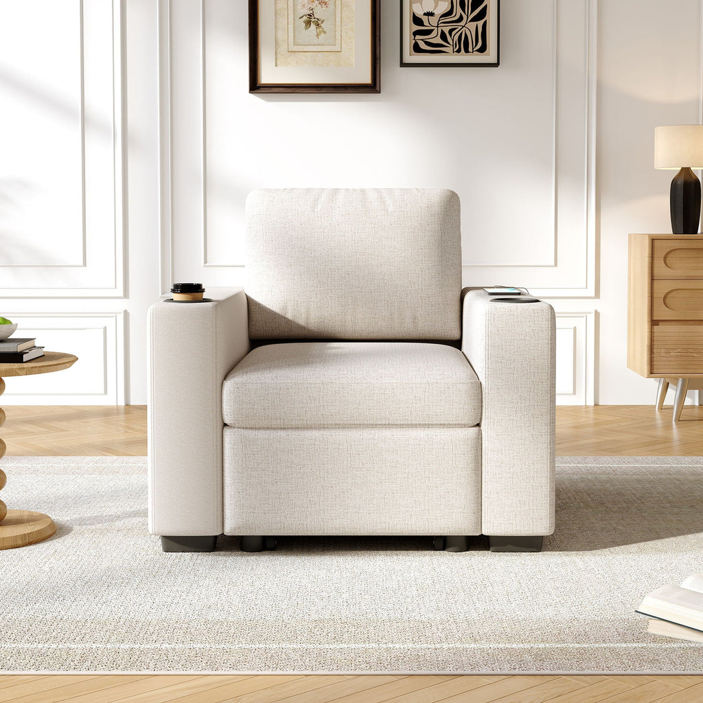 Single Pull Out Sofa Bed with USB Ports and Cup Holders - Dark Gray or Beige