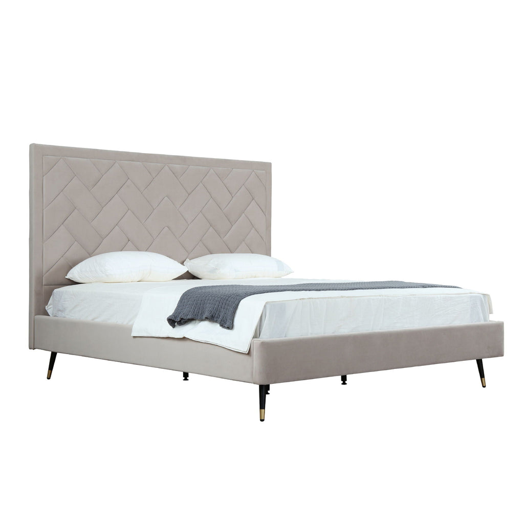 Upholstered Bed with Headboard and Slats - Multiple Colors