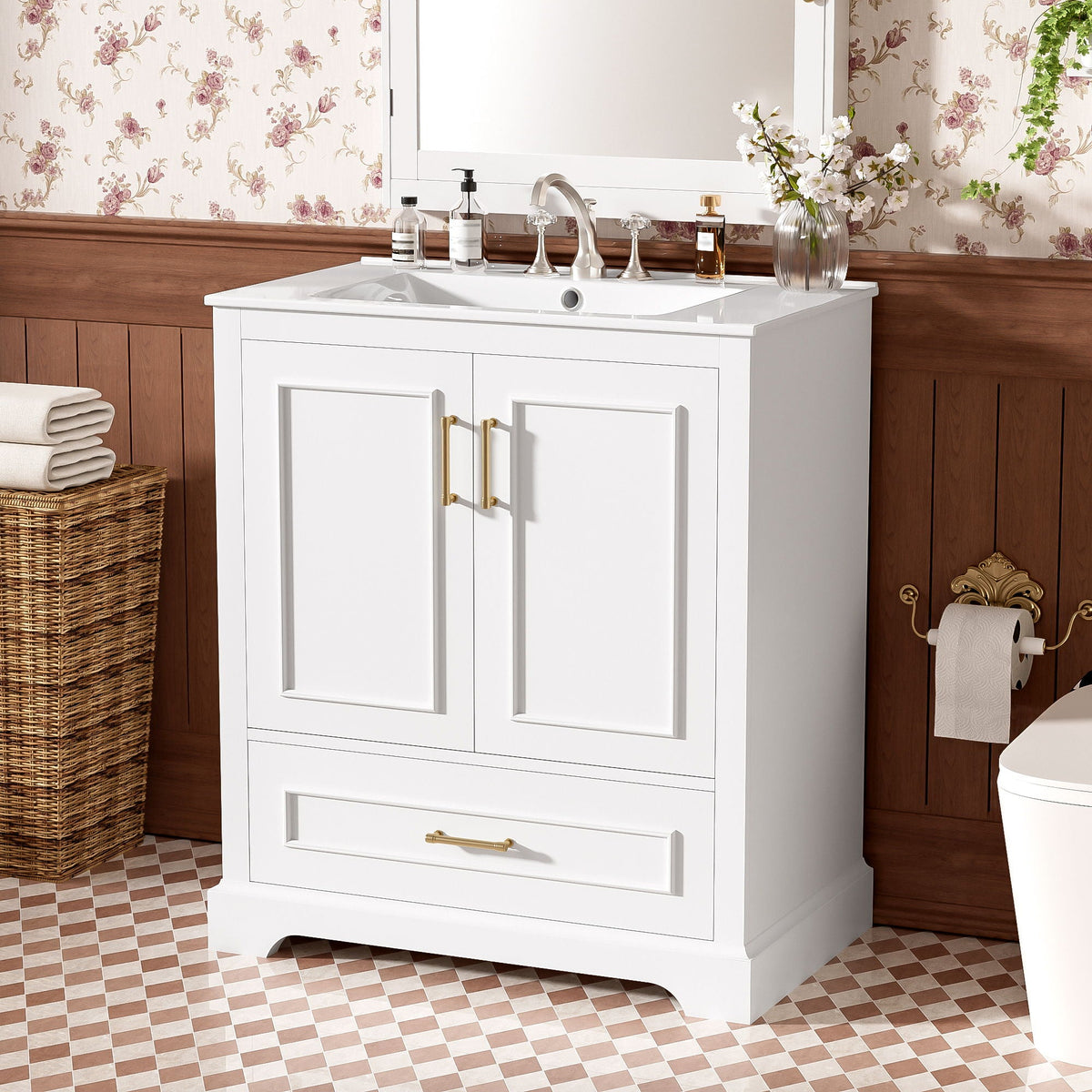 Bathroom Vanity with Sink and Soft Close Doors - White, Black, Green, or Gray