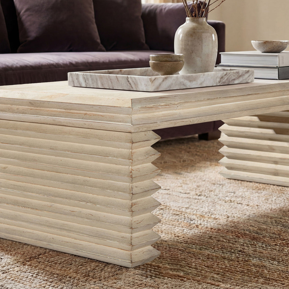 Geometric Waterfall Console Table with Solid Wood Construction - White or Light Brown